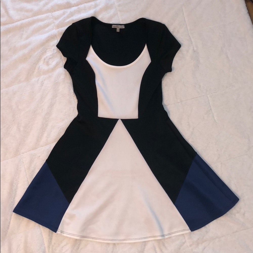 Medium Black/White/Blue Skater-dress